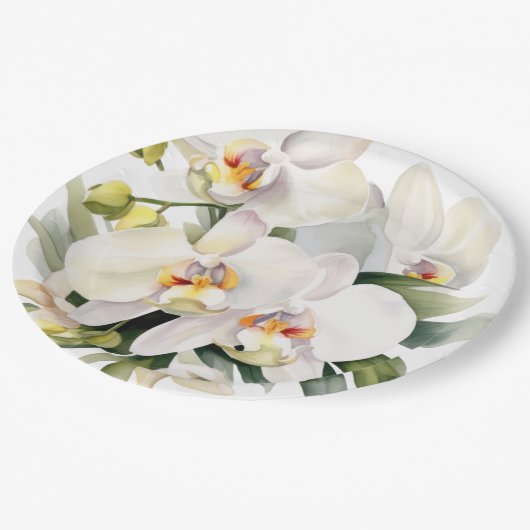 Witte orchideeën bruiloft papieren bordje (Gekanteld)