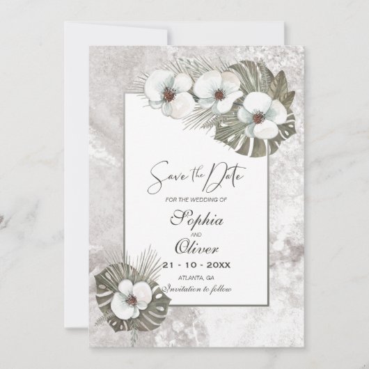Witte orchideeën bruiloft save the date (Voorkant)