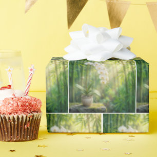Witte orchideeën en bamboebos cadeaupapier