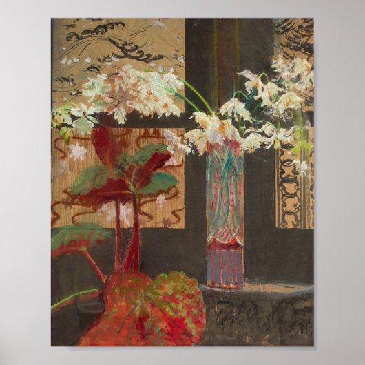 Witte orchideeën en een pioen | Leon Wyczółkowski Poster (Voorkant)