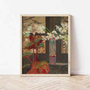 Witte orchideeën en een pioen   Leon Wyczółkowski Poster
