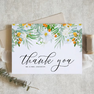 Witte orchideeën en kumquat bloemrijke tropische b bedankkaart