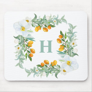 Witte Orchideeën en Kumquats Tropisch Monogram Muismat
