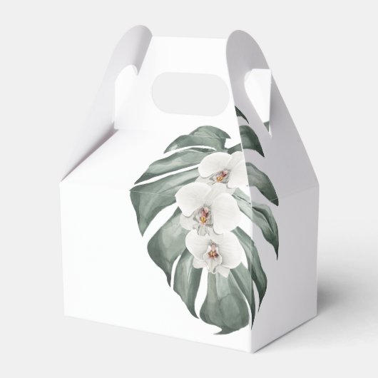 Witte Orchideeën en Monstera Leaf Tropische Bloeme Bedankdoosjes (Achterkant)