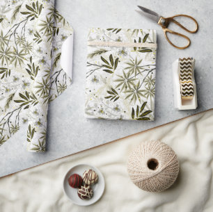 Witte orchideeën met olijf tropische bladeren cadeaupapier