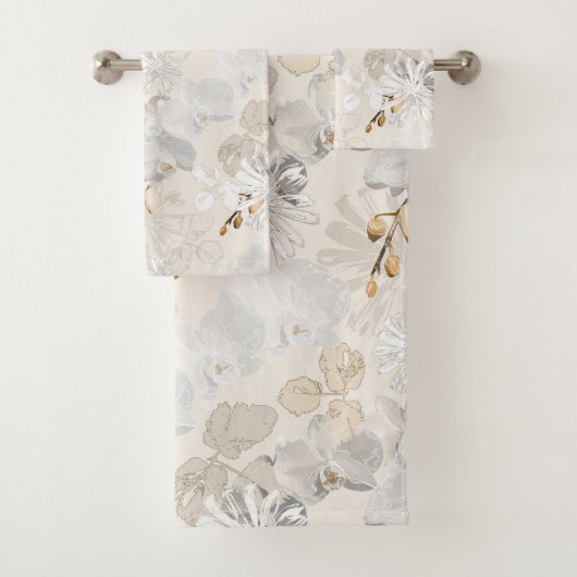 Witte orchideeën op een lichte crème   bad handdoek (Insitu)