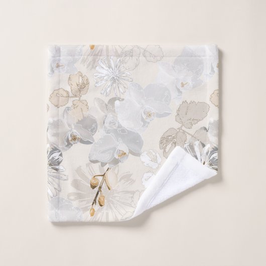 Witte orchideeën op een lichte crème   bad handdoek (Wasdoekje)