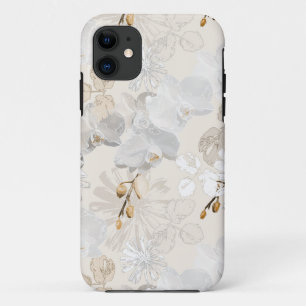 Witte orchideeën op een lichte crème iPhone 11 hoesje