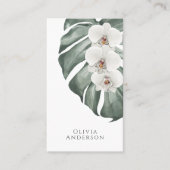 Witte Orchideeën op Monstera Tropische Botanische Visitekaartje (Voorkant)