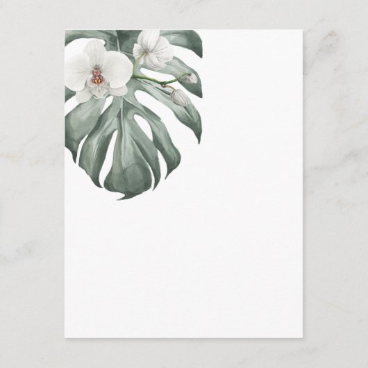Witte Orchideeën op Monstera Tropische bruiloft De Informatiekaartje (Achterkant)