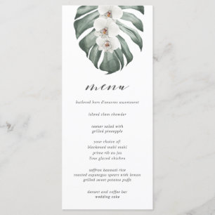 Witte Orchideeën op Monstera Tropische Bruiloft Me Menu
