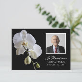 Witte orchideeën op zwarte begrafenis sympathie bedankkaart (Staand voorkant)