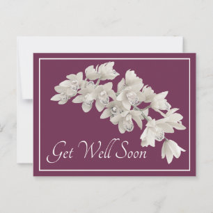 Witte orchideeën paarse achtergrond beterschap briefkaart