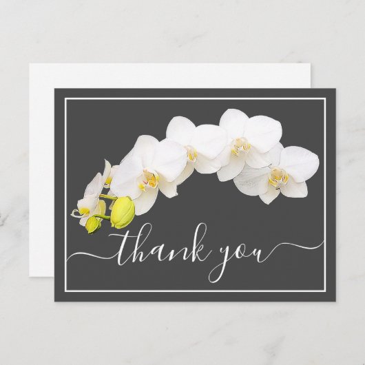 Witte orchideeën tegen grijze achtergrond Dank je  Briefkaart (Voorkant / Achterkant)