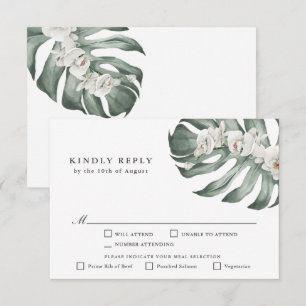 Witte Orchideeën Tropisch Huwelijk RSVP met Hoofdg Kaartje