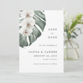 Witte Orchideeën Tropisch Paradijs Datum in Aankom Save The Date (Staand voorkant)