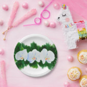 Witte orchideeën waterkleur bloemig papieren bordje (Feest)