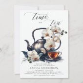 Witte Orchideeën Waterverf Script Bridal Tea Showe Kaart (Voorkant)