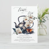 Witte Orchideeën Waterverf Script Bridal Tea Showe Kaart (Staand voorkant)