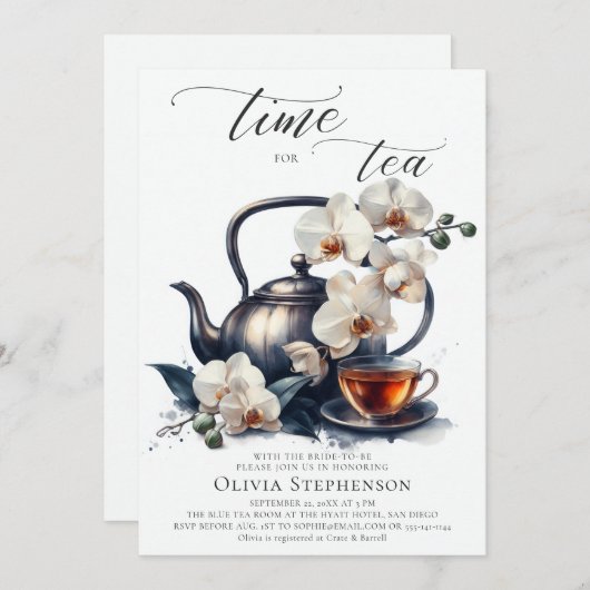 Witte Orchideeën Waterverf Script Bridal Tea Showe Kaart (Voorkant / Achterkant)