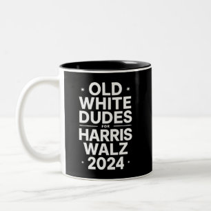 Witte Oude Kerels voor Harris Walz Democratische P Tweekleurige Koffiemok