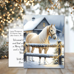  Witte Paard Boerderij Kerstfeest Gepersonaliseerd Briefkaart