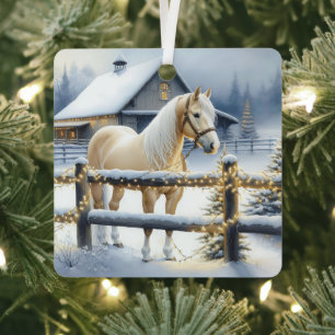  Witte Paard Boerderij Kerstfeest Gepersonaliseerd Metalen Ornament