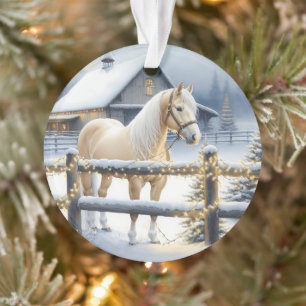  Witte Paard Boerderij Kerstfeest Gepersonaliseerd Ornament