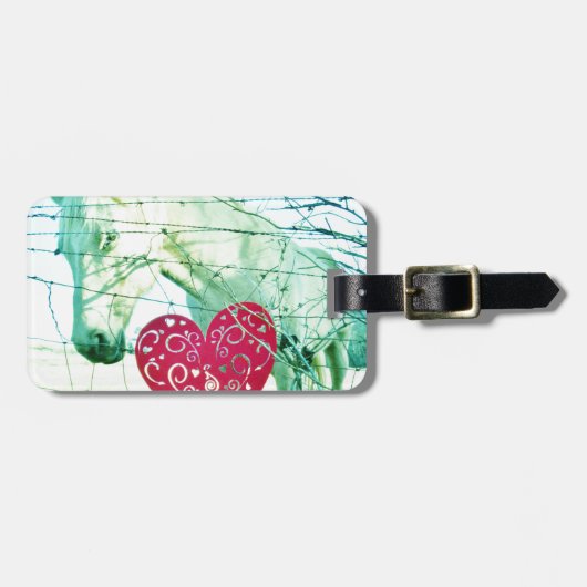 Witte Paard Rode Hart Valentijn Bagagelabel (Voorkant horizontaal)