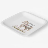 Witte Paard Roze Boog Bloemen Verjaardag Papieren Bordje (Gebogen)