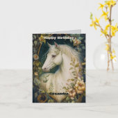 Witte Paard Verjaardag Kaart (Gele Bloem)
