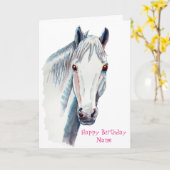 Witte Paard Verjaardag Kaart (Gele Bloem)