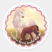 Witte Paard Veulen Verjaardagsfeest Dank u Ronde Sticker (Voorkant)