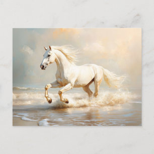 Witte paarden aan de strand briefkaart