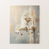 Witte paarden aan de strand legpuzzel (Verticaal)