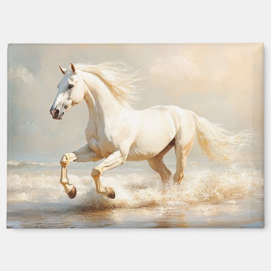 Witte paarden aan de strand magneet (Voorkant)