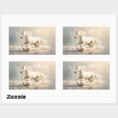 Witte paarden aan de strand rechthoekige sticker (Vel)