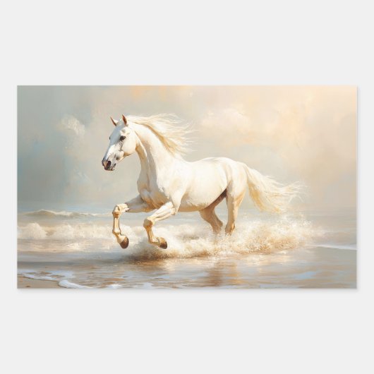 Witte paarden aan de strand rechthoekige sticker (Voorkant)