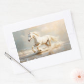 Witte paarden aan de strand rechthoekige sticker (Envelop)