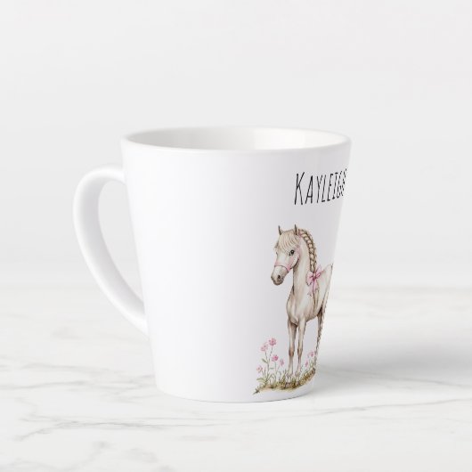 Witte paarden en bloemen latte mok (Linkerhoek)