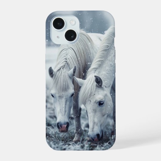 Witte paarden iPhone 15 hoesje (Achterkant)