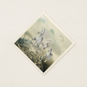 Witte paarden op de strand servet