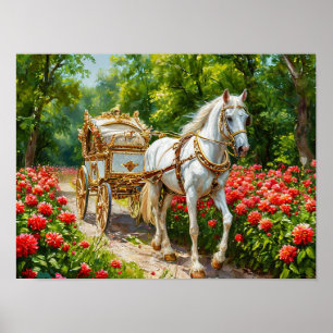 Witte paardenkoets Elegant Romantisch Vintage Poster