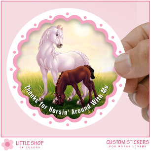 Witte paardenveulen verjaardagsfeestje favoriet be ronde sticker