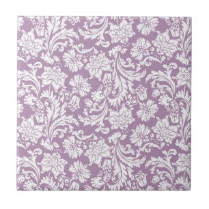 Witte & Paarse Bloemen Damasks 2 Tegeltje
