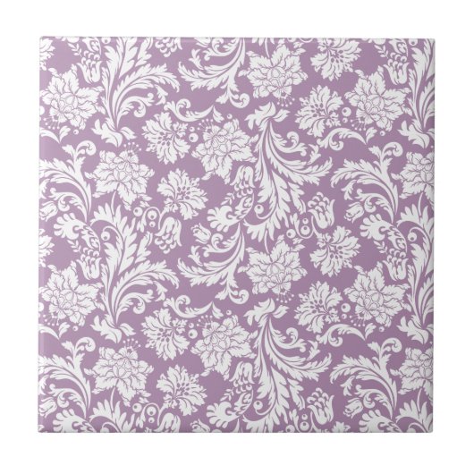 Witte & Paarse  Bloemen Damasks 2 Tegeltje (Voorkant)