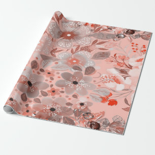 Witte & paarse bloemen op een roze patroon cadeaupapier