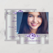 Witte Paarse foto Quinceanera Uitnodigingen (Voorkant / Achterkant)
