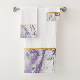 WITTE PAARSE HAZE MARBLE BATHROOM TOWEL SET BAD HANDDOEK