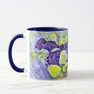 Witte Paarse mandje Rozen Waterverf schilderen Mok